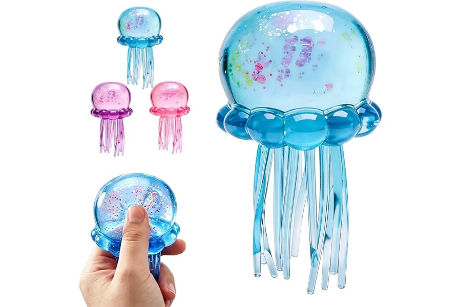 Jellyfish Squishy,Jellyfish Design Squeeze Stress Ball,Drop Malt Sugar Balls for Anxiety Stress,Sensory Toy with a Super Solid Squish for Adult (Blue)
