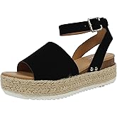 Soda Womens VALETT Open Toe Casual Ankle Strap Sandals (Black Nubuck, numeric_7)