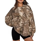 Fameetor Women Camo Sweatshirt Oversized Crewneck Long Sleeve Maple Leaf Print Fall Pullover Tops Camouflage Graphic Hoodie