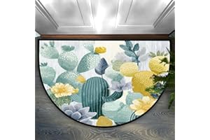 YCCZCPRL Cactus Half Round Door Mat Non Slip Absorbent Doormat, 24 x 36 Inch Floral Front Door Mat for Indoor Kitchen Bathroo