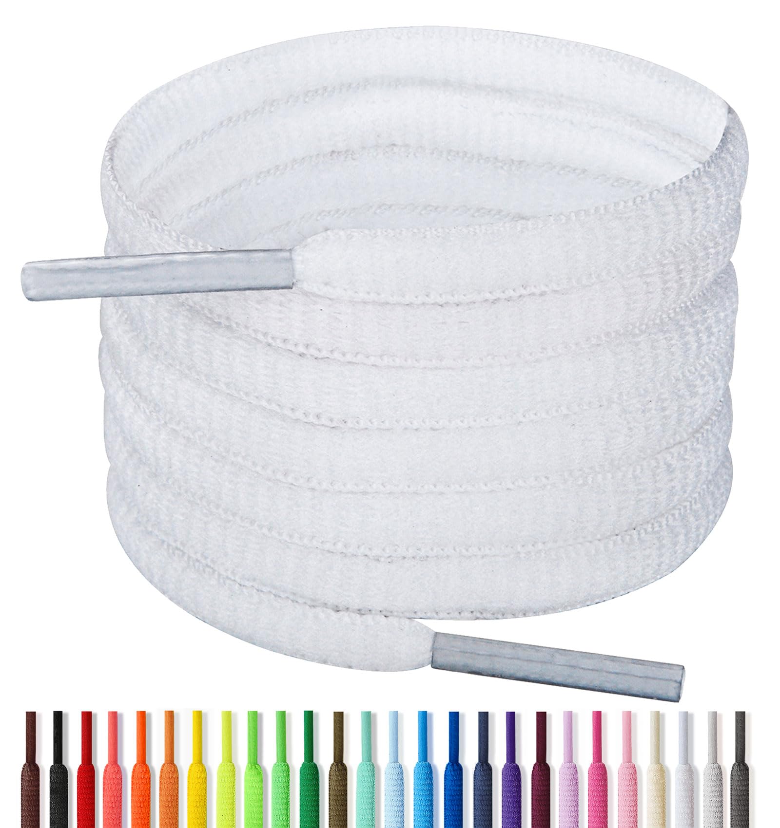 Photo 1 of Handshop Half Round Shoelaces 1/4" - Oval Shoe Laces Replacements For Sneakers and Athletic Shoes Sports White 30 inch (76cm)