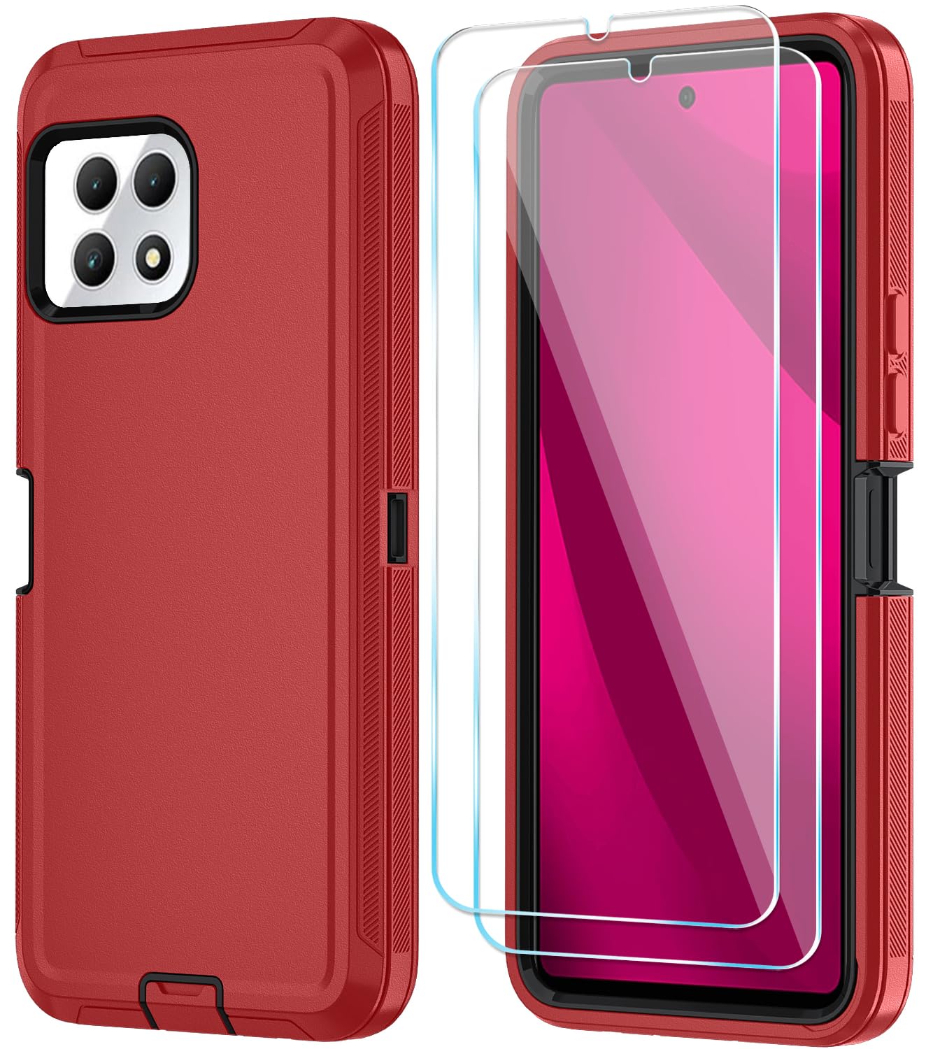 Photo 1 of Qinmay Phone Case for T-Mobile Revvl 7 5G Case with HD Screen Protector, Heavy Duty Shockproof & Dropproof 3-Layer Cover Phone Case for T-Mobile Revvl 7 (RedBlack)
