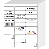 Kingtac (15,000 Labels, 500 Sheets) 30 Up Address Labels, 1" x 2-5/8" Sheet Labels 30 UP Shipping Sticker Labels for Laser & Inkjet Printers