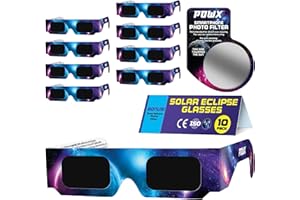 POWX Approved Solar Eclipse Glasses 2024, (10-Pack) CE/ISO Certified Solar Eclipse Viewing Glasses, Bonus Smartphone Photo Filter