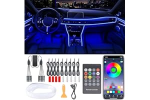 QVEVDACAR Interior Car Lights, 9 in 1 Car LED Strip with Wireless APP/RF Remote/Button Control, 16 Million Colors Ambient Lighting Kit with 5 Fiber Optic LED Strips & 4 Under Dash Lights