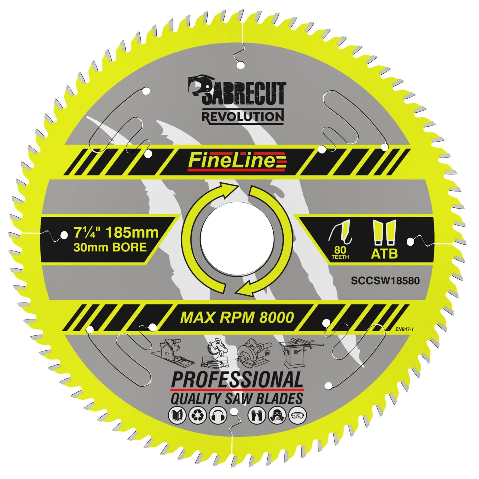 1 x SCCSW18580 SabreCut 185mm 80T x 30mm Bore FineLine Thin Kerf Wood Plywood MDF Chipboard Cross Cutting and Rip Cutting Circular Saw Blade