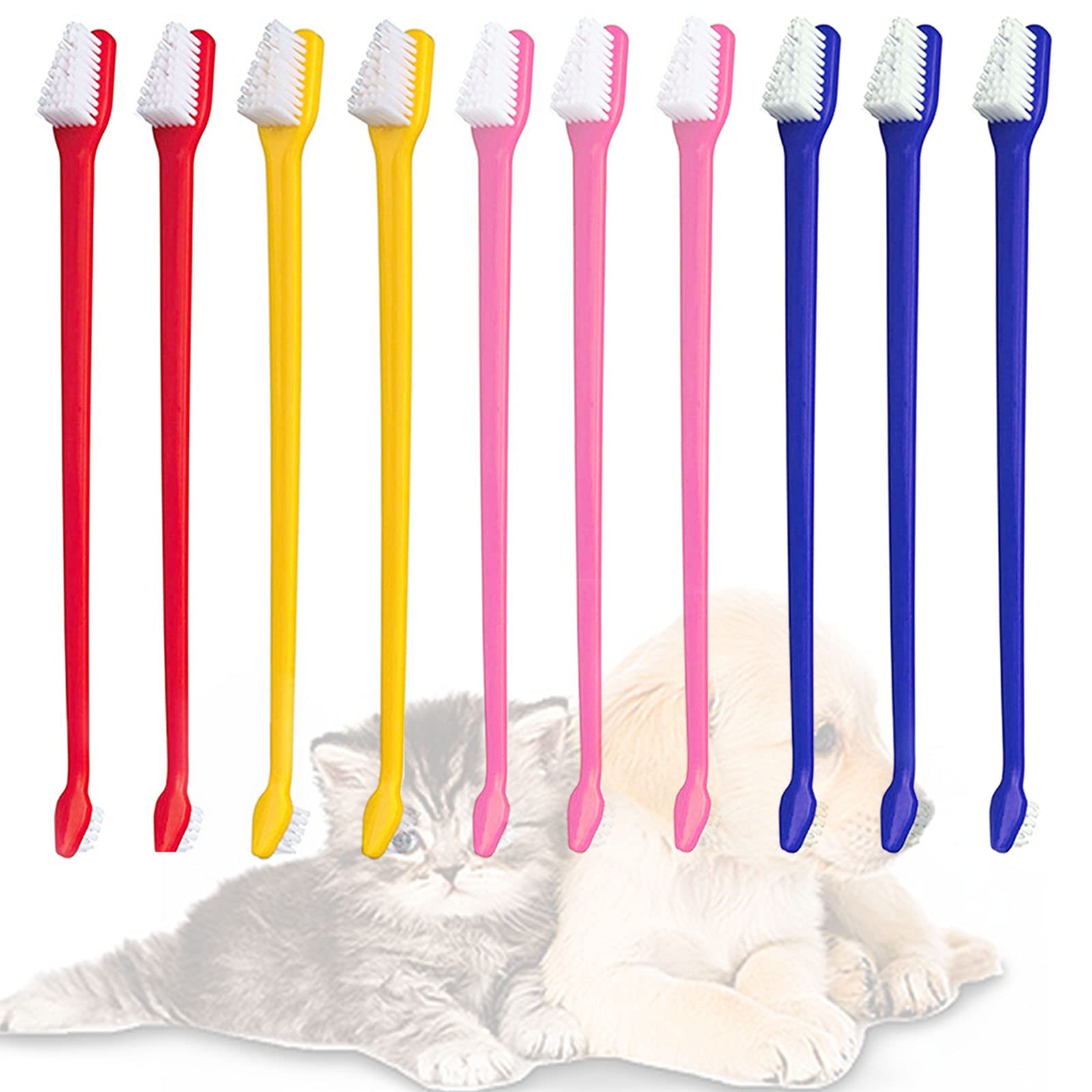 DKDDSSS 10pcs Long Handle Double Head Dog Toothbrush, Cat Teeth Cleaning Tool for Pet Dogs Cats Puppy Dental Care