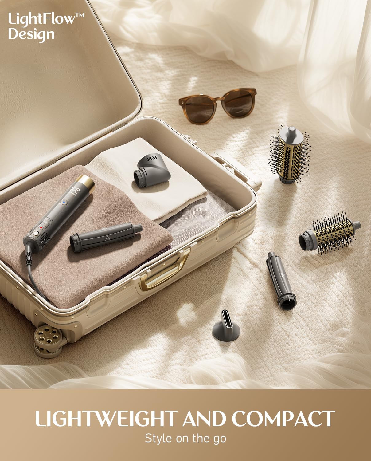 FanttikSolo 6 in 1 AirWave Air Auto Wrap Styler, Ionic Hair Dryer Brush for Curling, Straightening, Volumizing and Drying, Hair Multi-Stylers with Storage Bag, Curlers, Smooth Brush, Concentrator