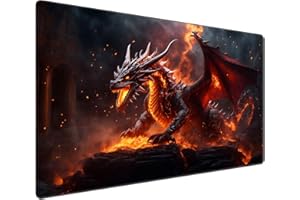 DEGDFSGR for MTG Playmat 24 x 14 inches for TCG Playmats Non-Slip Rubber Base Commander Play Mat HD Cover for Magic The Gathering Playmat Iorcana Trading Card Game, The Fire Dragon On The Rock
