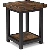 Flexsteel Carpenter Dark Brown Chairside Table with Metal Frame and Exposed Bolt Heads