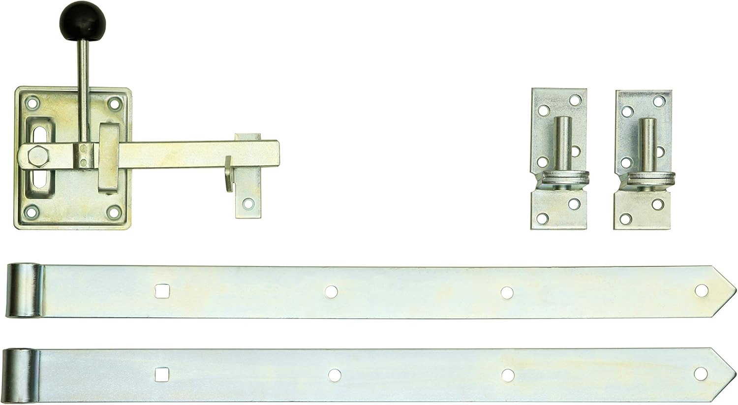 VORMANN Jägerzaunset Zaun Tor Gartentor, verzinkt, 5-teiliges Komplettset (2 Bänder, Kloben, Gartentorfalle)