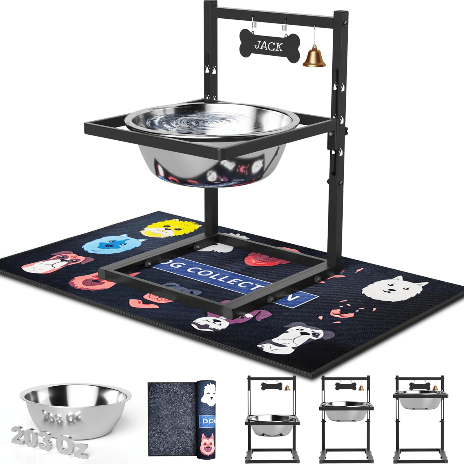 Photo 1 of 1.6Gallon Elevated Dog Water Bowl for Large Dogs, Height Adjustable (10-17.8in) Raised Stainless Steel Bowl with Spill-Proof Mat & Sturdy Metal Stand, Easy-Clean Feeder for Indoor/Outdoor Use