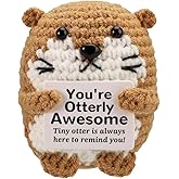 Lucreign 3 Inch Mini Sea Otter Crochet, Handmade Cute Emotional Positive Knitted Wool Sea Otter with Encourage Message Card for Home Office Decor, Anniversary Wedding Birthday Gift for Women Men