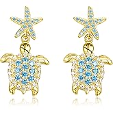 Dreamboat Sea Turtle Earrings for Women Gold Plated Ocean Earrings Sterling Silver Hook Dangle Summer Beach Hawaiian Ocean Jewelry Gifts