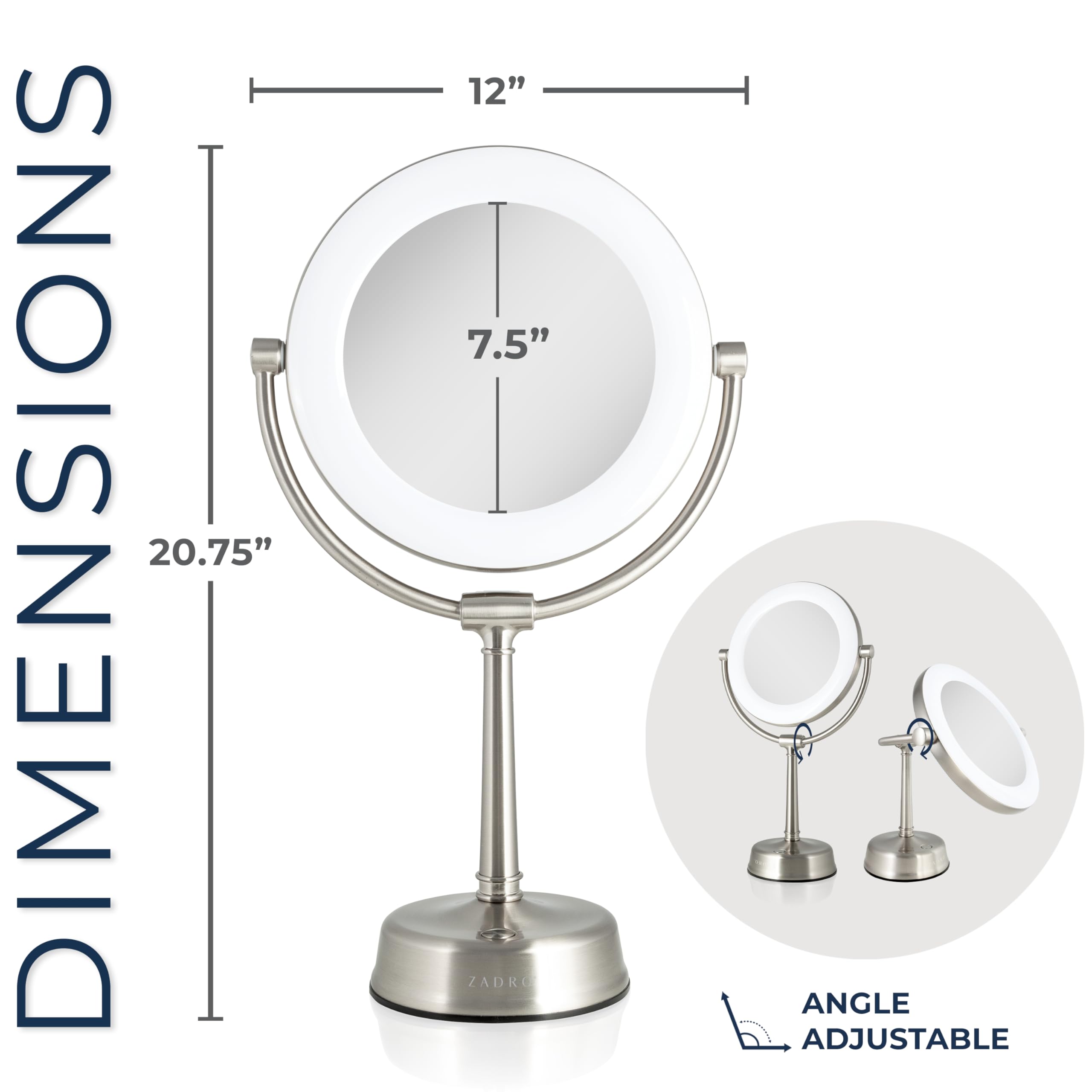 Zadro Lexington LED Lighted Makeup Mirror with Magnification Two-Sided Swivel Mirror with Lights for Makeup Desk Vanity (10X/1X, 12