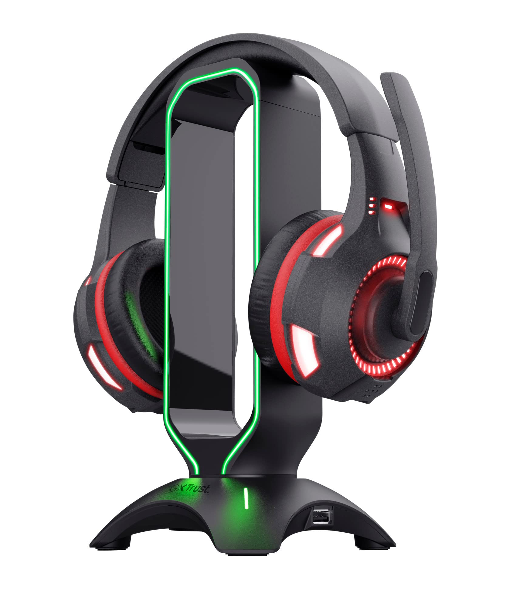 GXTrust Trust GXT 265 Cintar Gaming Headset Stand, LED RGB Illuminated Stand for Headphones, 2 Extra USB-A Ports, Universal Fit, 1,5m Cable, Non-Slip Base - Black