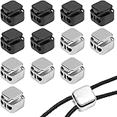 Gosknor 12pcs Heavy Duty Cord Locks, Double Hole Metal Press Cord Locks Pull Cord Stop Fastener Drawstring Stopper Draw String Clip for Lanyard Paracord Pants Shoelaces Drawstrings (Black, Silver)