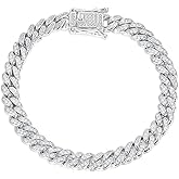Gemsme 6/8/10/12MM Miami Cuban Link Bracelet for Men Women, 18K White Gold Plated Full Cubic Zirconia Iced Out Curb Chains Bling Hip Hop Link Bracelet Jewelry