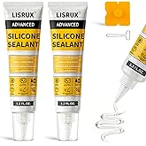 LISRUX Advanced Clear Silicone Caulk for Kitchen &amp; Bathroom - 2 Pack (3.2 Fl Oz Each) | 100% Waterproof Silicone Sealant | Super Strong Adhesion, Shrink &amp; Crack Proof