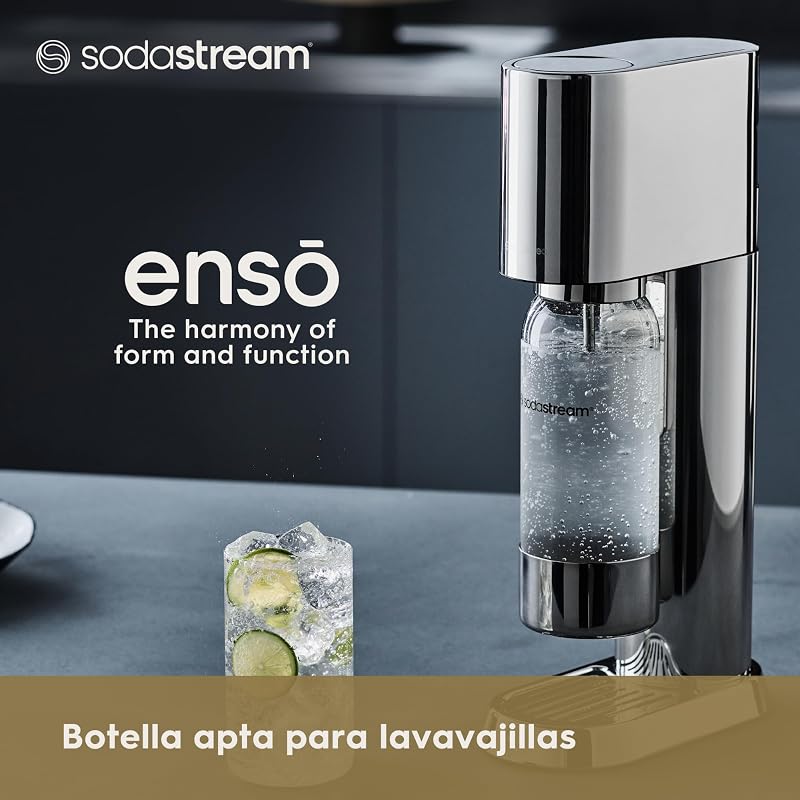 Enso - máquina premium de gaseificação de água em aço inoxidável, inclui garrafa de 1 litro para gaseificação e segura para máquina de lavar loiça.