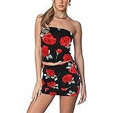 HAOYUAN Skirt Set Women 2 Piece Outfits Y2k Sexy Club Vacation Outfits Two Piece Set Tube Top Bodycon Mini Skirts with Shorts
