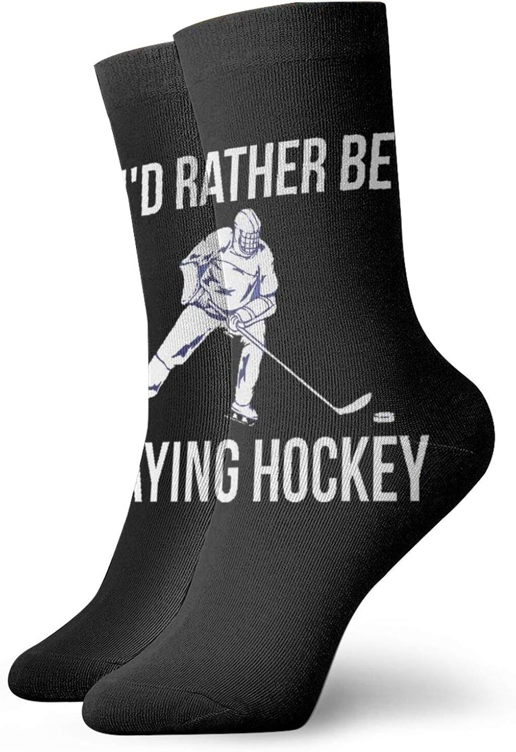 I'D Rather Be Playing Ice Hockey Crew Socks Men & Women Performance Athletic Soccer Socks at