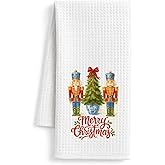 FISWAFY Nutcracker Christmas Kitchen Towels, Farmhouse Xmas Tree Dish Tea Towels, Merry Christmas Winter Holiday Decorative Hand Towel for Kitchen Bathroom Decor, 16x24 Inch
