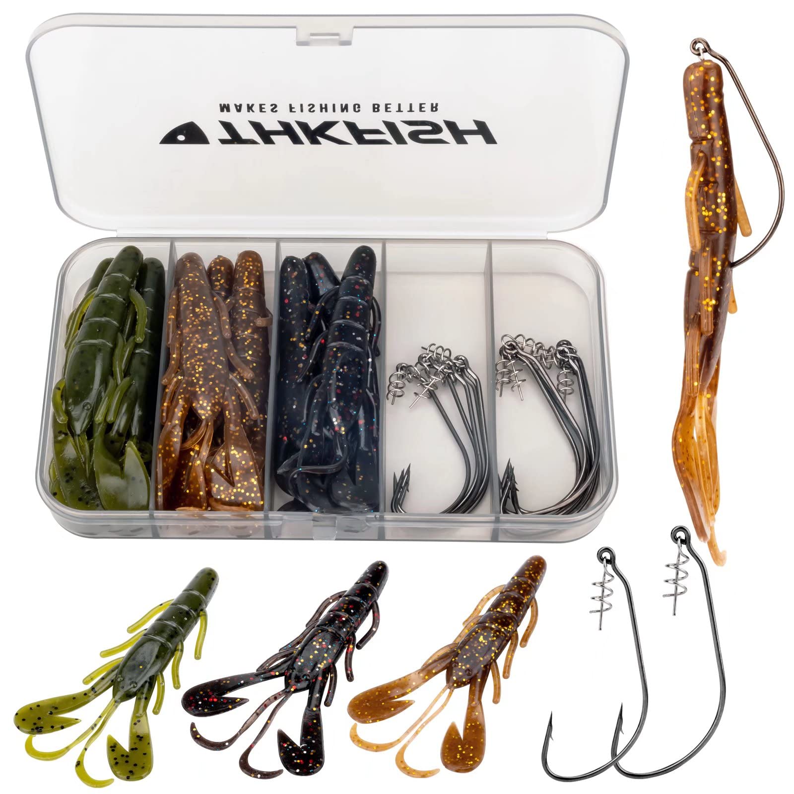 THKFISH Fishing Hooks - Twist-lock, Weedless, Weighted Swimbait Hooks for Soft Plastics - 19PCS