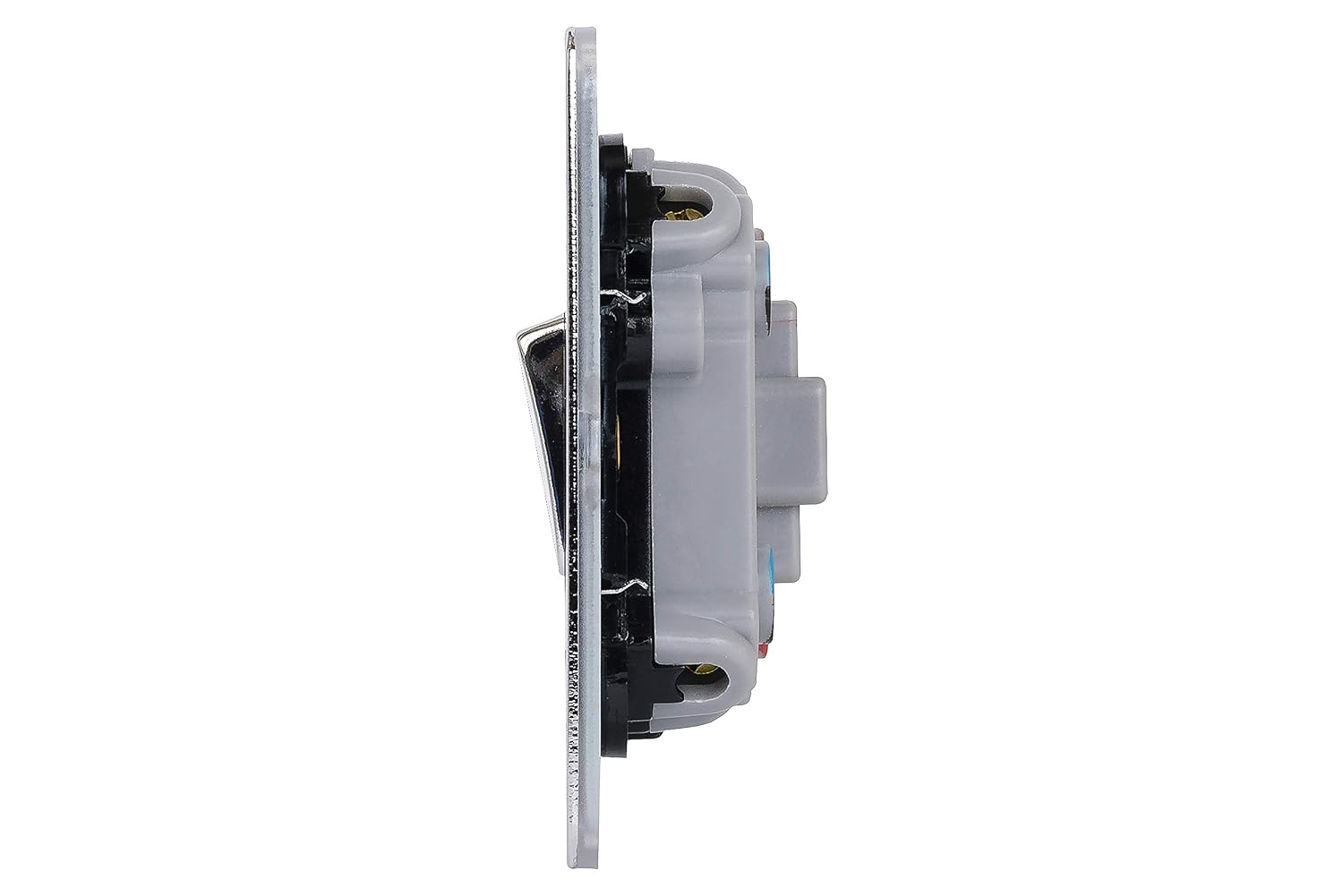 Schneider Electric Ultimate Screwless Flat Plate 13a DP Switched Connection Unit with Neon Polished Chrome Black Insert - Image 4