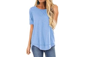 JomeDesign Summer Tops for Women Short Sleeve Side Split Casual Loose Tunic Top
