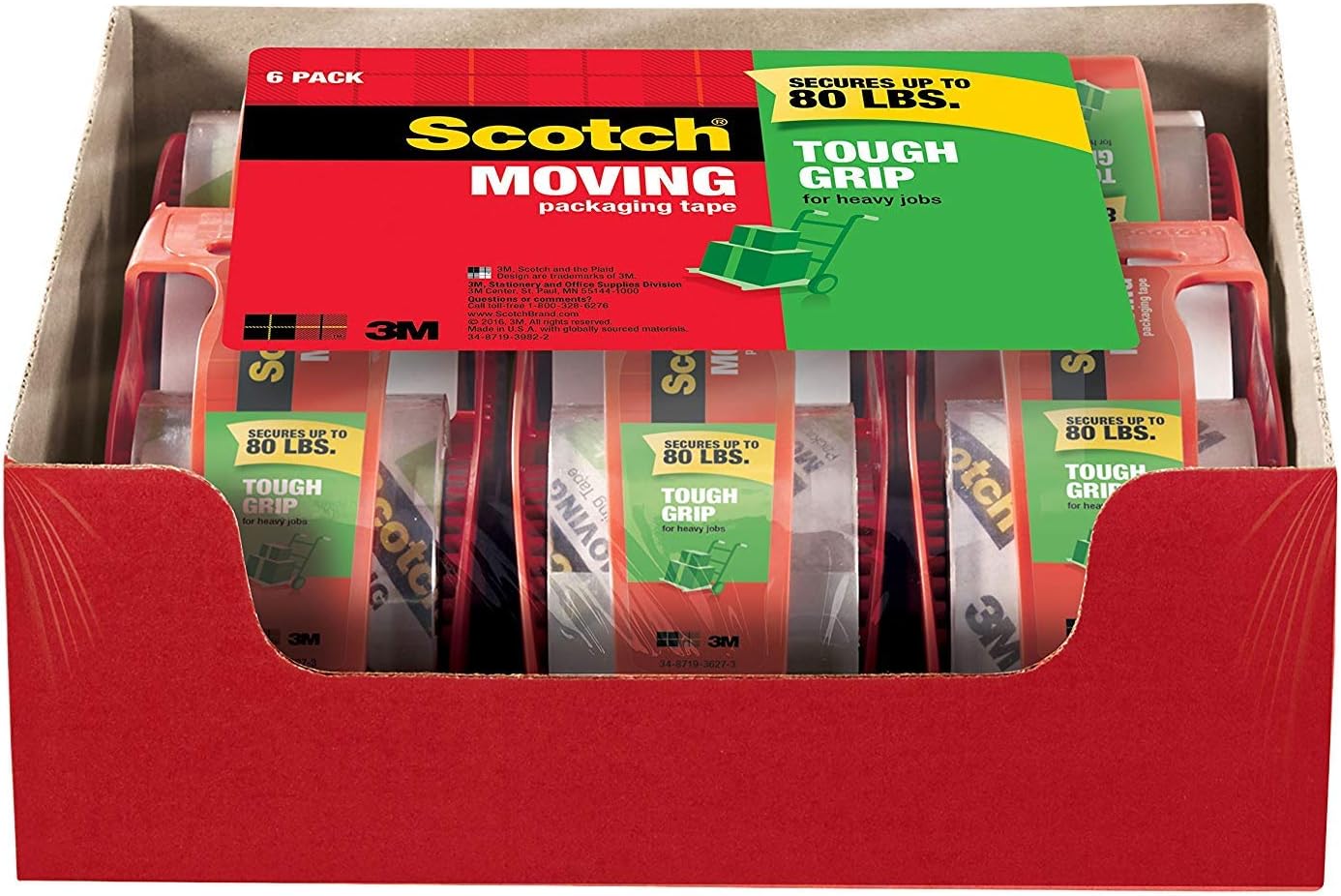 Scotch Tough Grip Moving Packaging Tape, 1.88 in. x 22.2