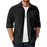 COOFANDY Men's Corduroy Button Down Shirts Jackets Casual Long Sleeve Shacket Lightweight Overshirts with Flap Pockets