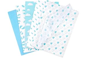Larcenciel Tissue Paper Sheets, 50 Pcs Baby Feet Print Blue Tissue Paper for Wrapping Gifts, Fancy Baby Boy Design Tissue Wrapping Paper for Baby Shower, Birthday, Anniversary, Craft, 50x35cm