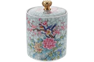HOOWIFFY Ceramic Tea Canister 245ml Loose Tea Storage Container with Enamel Design, Easy to Use and Store