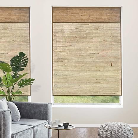 Amazon Com Yoolax Natural Roman Shades 100 Reed Woven Wood Window Blinds Handmade Fabric Light Filtering Shades For Home Restaurant Office Reed Yellow Home Kitchen