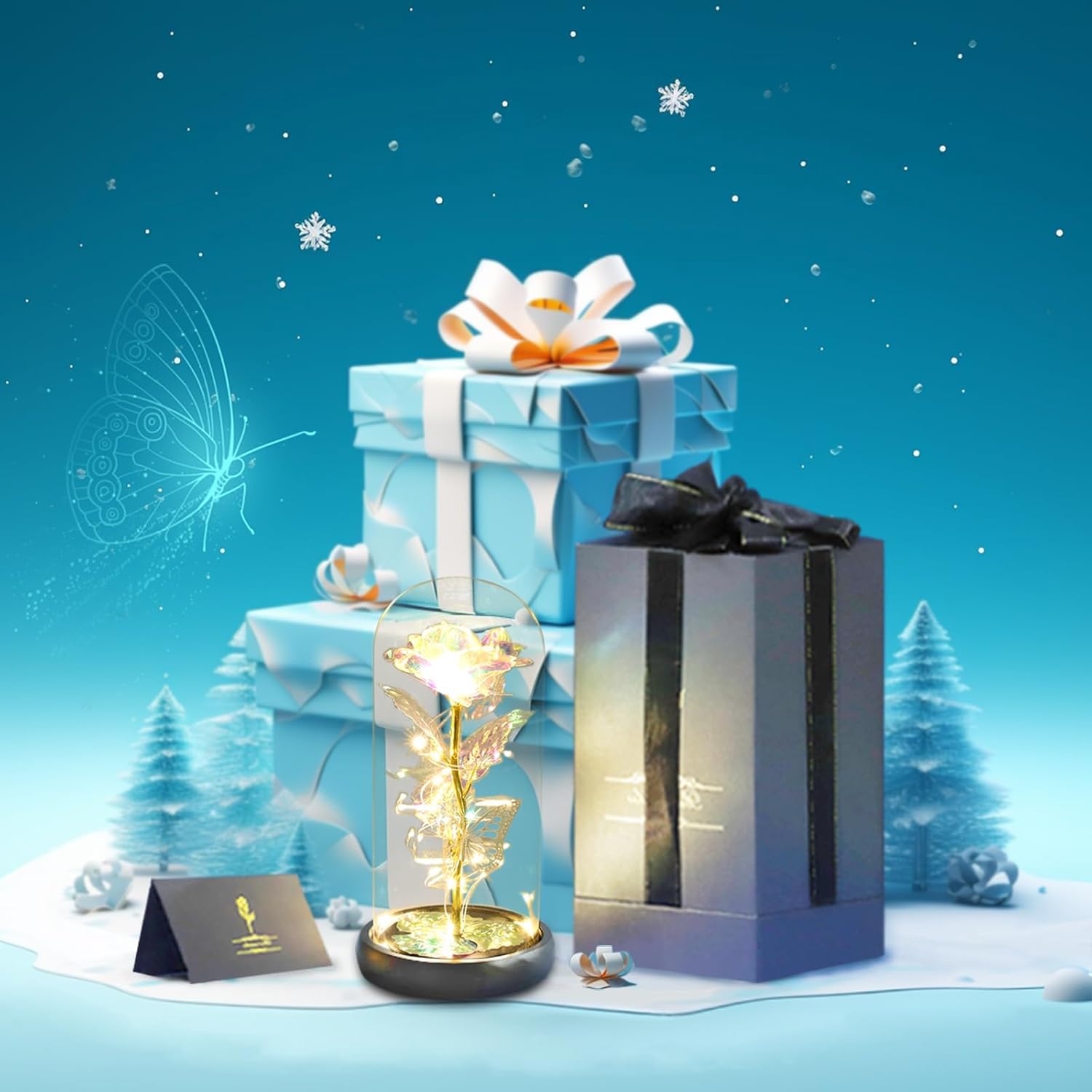 Dried & Preserved Flora - ZJELKY Birthday Gifts for Women Flowers Rose for Women, Forever Glass Flowers Galaxy Preserved Rose with Butterfly Decorations, Christmas Birthday Gift for Her Mom/Mama/Mother(Silver)