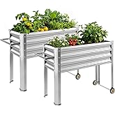 Land Guard 2 Pack Galvanized Raised Garden Bed with Legs & Wheels, 36×12×32in Metal Elevated Raised Planter Box for Backyard, Patio, Balcony, 300lb Capacity, Silver