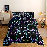 5 Piece Cat Comforter Set Twin Size Bed in A Bag set Cute Black Cat Bedding Set for Girls Boys Kids Teens (with 1 Comforter,1 Flat Sheet,1 Fitted Sheet,1 Pillowcases1Cushion Cover)Cats 5001-5Pcs T