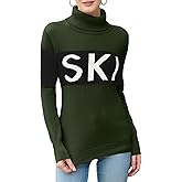 LCXWFE Womens Ski Sweaters Color Block Long Sleeve Turtleneck Pullover Sweater Trendy Knitwear Tops