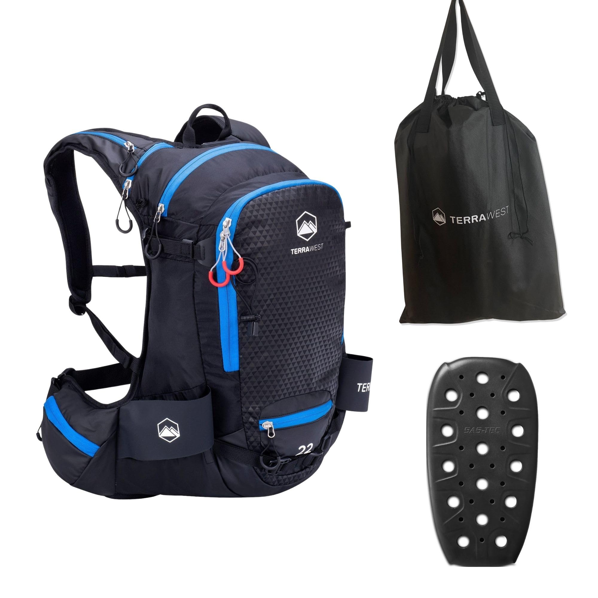 TerraWest Core 22 Ski Backpack (Recco Reflector & Back Protector Installed) Installed (Dark Night/Blue)