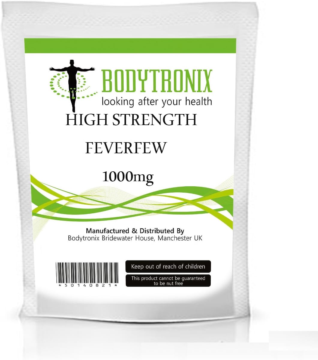 HIGH STRENGTH FEVERFEW 1000mg capsules PREVENT MIGRAINE, HEADACHE vegetarian (120)