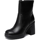 Glamnest Women's Platform Gogo Ankle Boots with Zipper, Square Toe Boots with Chunky Block Heel