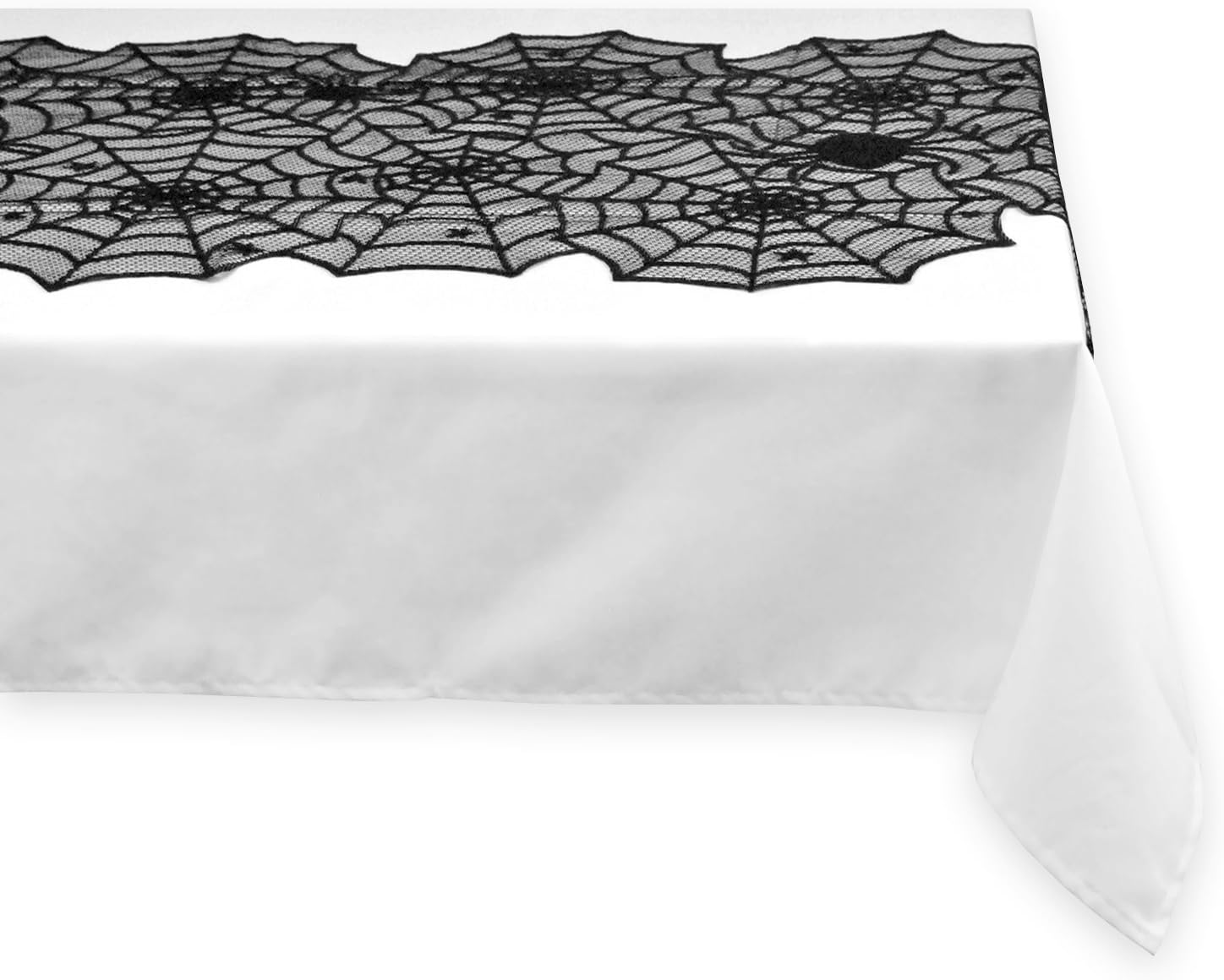 DII 18x72" Polyester Lace Table Runner, Black Spider Web - Perfect for Halloween, Dinner Parties and Scary Movie Nights: Home & Kitchen