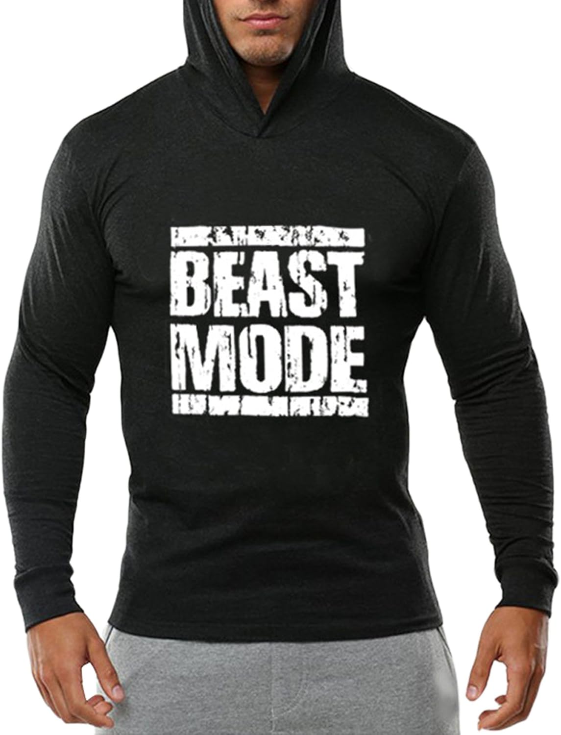 Katesid Men's Gym Workout Bodybuilding Long Sleeve Casual Hoodie Sweatshirts Letter Printed Training Sports Pullover