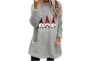KICILVS Sherpa Pullover Womens Christmas Gnomes Santa Sweatshirt Thermal Long Sleeve Shirts Cozy Warm Fleece Sweater