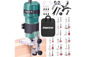 Mootikar Compact Wood Palm Router Tool Hand Trimmer Woodworking Joiner Cutting Palmming Tool 30000R/MIN 800W 110V with 15PCS 1/4" Router Bits Blue