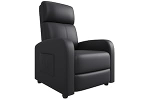 Garvee Recliner Chair for Adults, PU Leather Lazy Recliner Ergonomic Adjustable Single Sofa Enhanced with Side Pocket, Tall Back, Wide Arms & Padded Seat, Home Theater Seating for Living Room