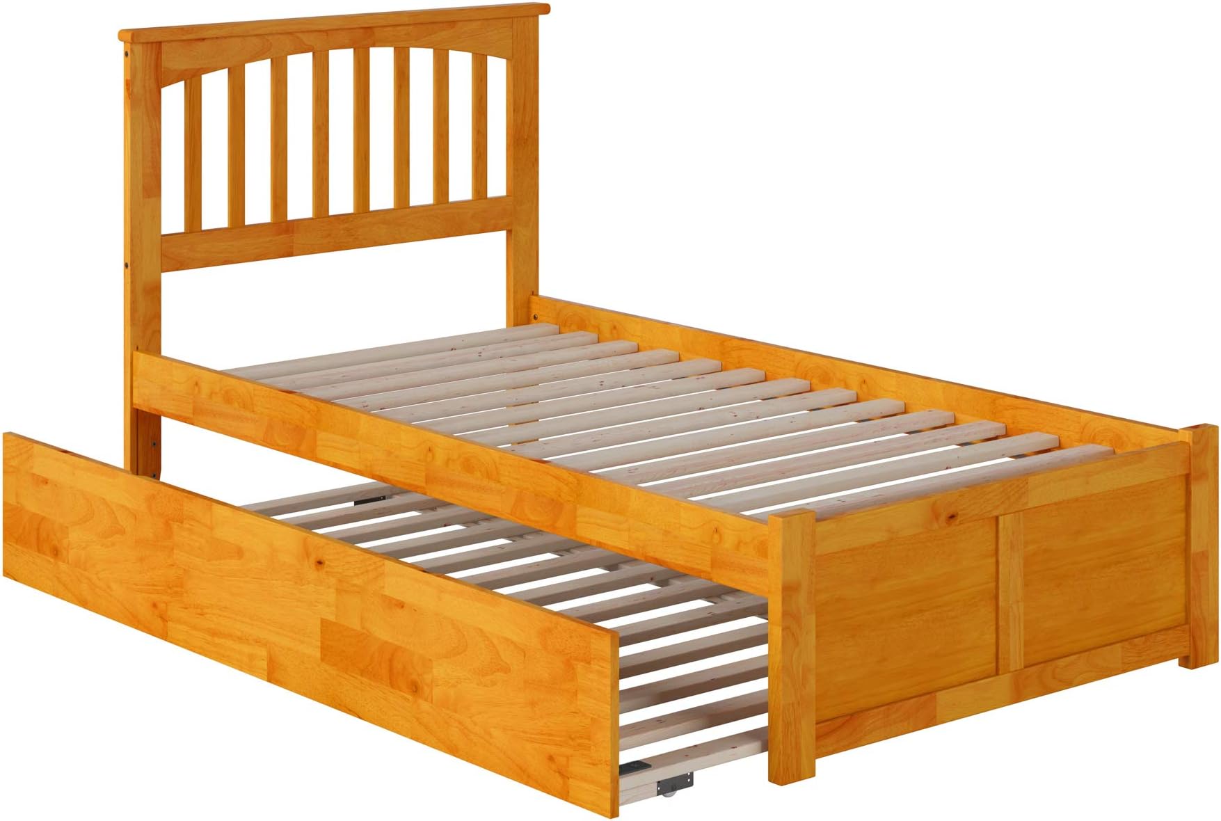 Atlantic Furniture Mission Platform Bed with Twin Size Urban Trundle, Twin, Caramel