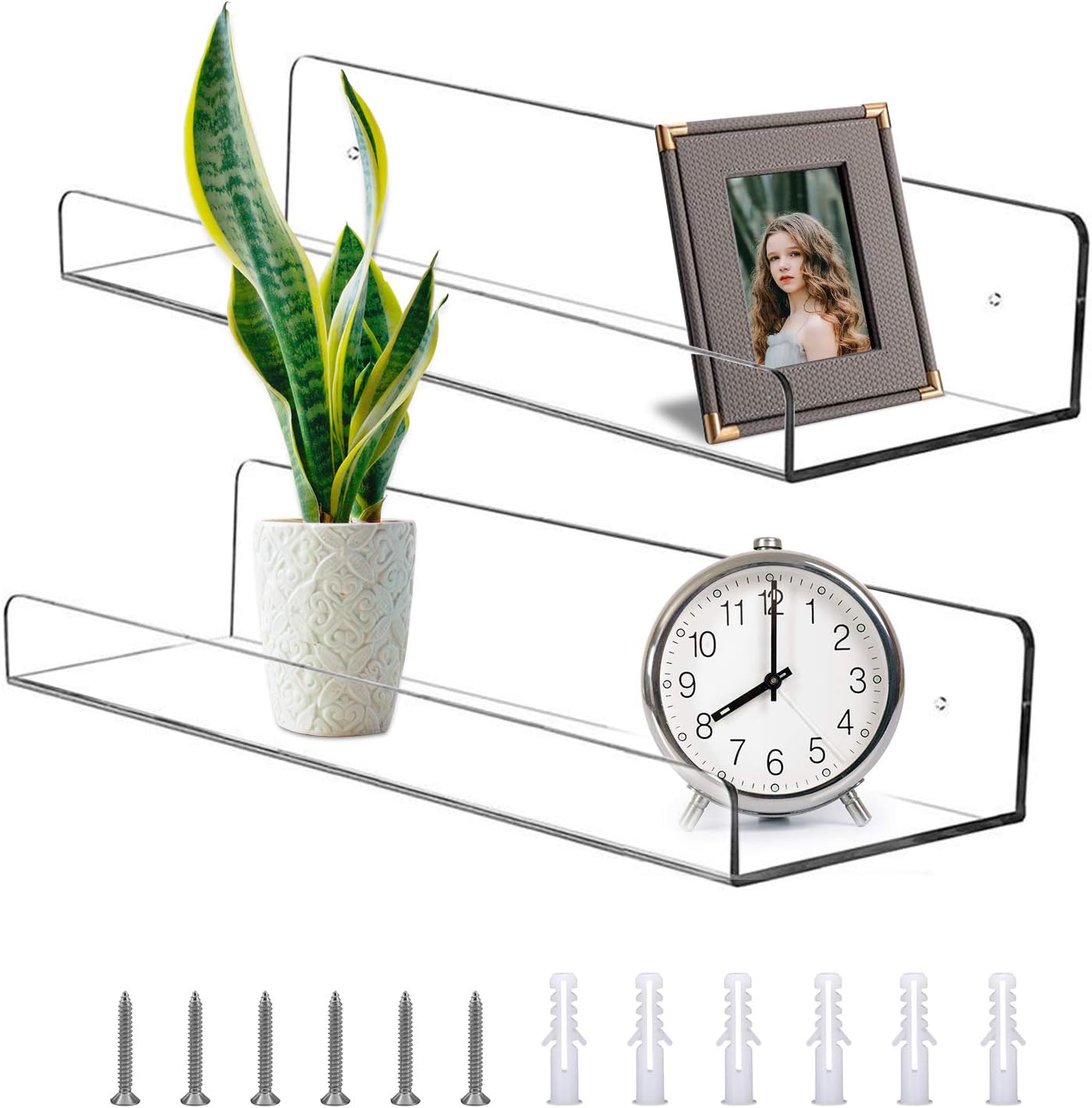 2 Pcs Clear Acrylic Floating Wall Shelves,Floating Book Shelves Heavy