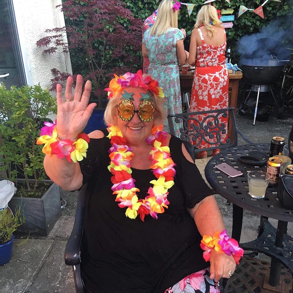 HBell 10 Pieces Hawaiian Leis Pineapple Sunglasses Set,Hawaiian Fancy Dress Hawaiian Garland Necklace Headbands and Wristbands,for Hawaiian Themed Party Summer Beach Tropical Party Decorations - Image 5